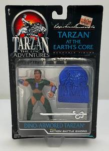 lot 152 image: 1995 TARZAN The Epic Adventures TARZAN At The Earths Core Bendable Figure (Dino Armored Tarzan Action Figure With Bonus Collector Badge (NEW OLD STOCK)