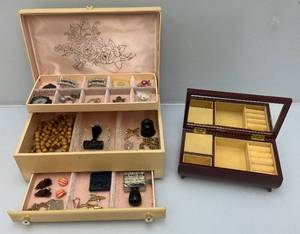 lot 232 image: Vintage Jewelry Boxes With Misc. Jewelry And More