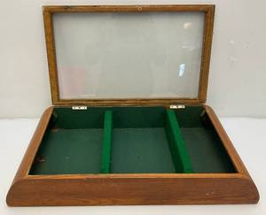 lot 247 image: Vintage Solid Wood With Glass Front Display Cabinet 13 12 x 26 x 5