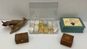 lot 216 image: Group Of Vintage Misc. Wooden Boxes, Jewelry Making Chains And More