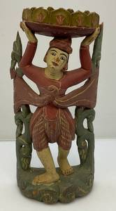 lot 227 image: Antique Carved Wood Buddha Half Round Sculpture 12 x 6 Very Nice