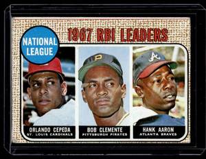 lot 18A image: Roberto Clemente  Hank Aaron  Orlando Cepeda 1968 Topps NL RBI Leaders #3 Vintage Baseball Card