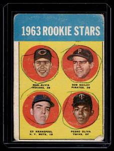 lot 27A image: Tony Oliva RC 1963 Topps Rookie Stars #228 Vintage Baseball Card (Low Grade, Marked)