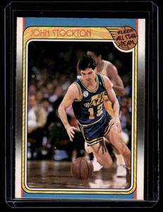 lot 32A image: John Stockton RC 1988 Fleer Sticker #127 Rookie Vintage Basketball Card