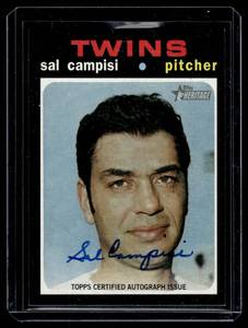 lot 50A image: Sal Campisi On-Card Auto 2020 Topps Heritage #ROA-SC Minnesota Twins Baseball Card