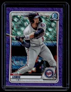 lot 61A image: Royce Lewis Purple Shimmer RC 2020 Bowman Chrome #BCP-195 Rookie Minnesota Twins Baseball Card
