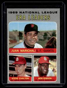 lot 96A image: 1970 Topps NL ERA Leaders #67 Marichal, Gibson, Carlton Vitnage Baseball Card