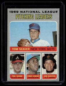 lot 108A image: 1970 Topps NL Pitching Leaders Seaver, Marichal, Jenkins, Niekro #69 Vintage Baseball Card