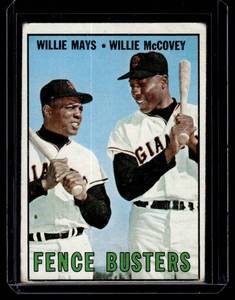lot 135A image: Willie Mays  Willie McCovey 1967 Topps Fence Busters #423 Vintage Baseball Card