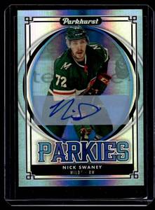 lot 149A image: Nick Swaney Auto Blue SP 2023-24 Parkhurst #P-34 Minnesota Wild Hockey Card