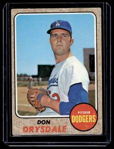 lot 160A image: Don Drysdale 1968 Topps #145 Vintage Baseball Card
