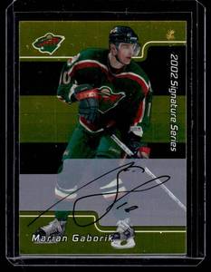 lot 18B image: Marian Gaborik Auto 2002 Signature Series In The Game #084 Signed Minnesota Wild Hockey Card