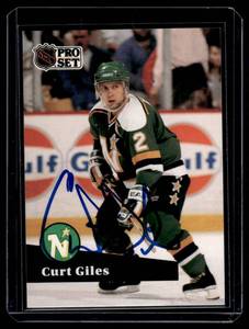 lot 54B image: Curt Giles On-Card Auto 1991 Pro Set #114 Minnesota North Stars Hockey Card