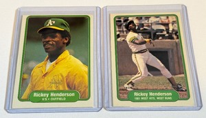 lot 146A image: Rickey Henderson 2 Card Lot 1982 Fleer #92 and #643 Vintage Baseball Cards