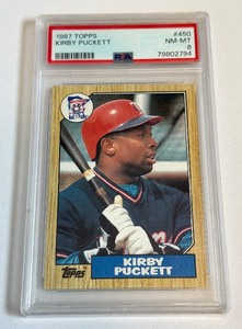 lot 37B image: Kirby Puckett PSA 8 NM-MT 1987 Topps #450 Minnesota Twins Baseball Card
