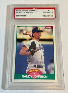 lot 38B image: Randy Johnson RC PSA 8 NM-MT 1989 Score Traded #77T Rookie Baseball Card