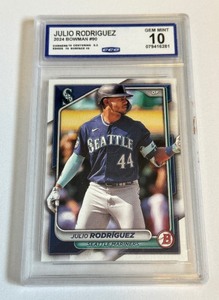 lot 44B image: Julio Rodriguez Graded 10 Gem Mint 2024 Bowamn #90 Baseball Card
