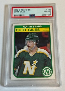 lot 78B image: Curt Giles PSA 8 NM-MT 1982 OPC #166 Vintage Minnesota North Stars Hockey Card