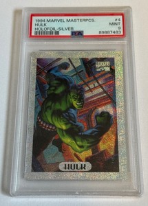 lot 80B image: Hulk PSA 9 Mint 1994 Marvel Masterpieces Holofoil Silver #4 Trading Card