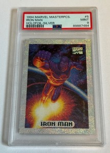 lot 81B image: Iron Man PSA 9 Mint 1994 Marvel masterpieces Holofoil Silver #5 Trading Card