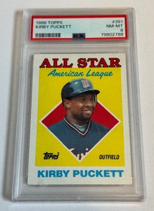 lot 84B image: Kirby Puckett PSA 8 NM-MT 1988 Tipps #391 Minnesota Twins Baseball Card