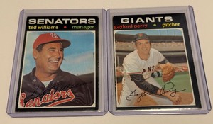 lot 106B image: (2) 1971 Topps Vintage Baseball Card Lot - Ted Williams and Gaylord Perry