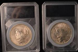 lot 7 image: Peace Dollar Coins - Lot of 2 (1922 & 1925) US 90% Silver (Higher Grade)