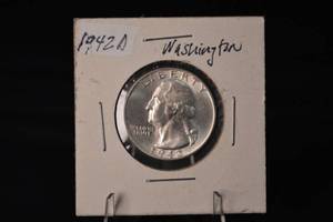 lot 13 image: 1942-D Washington Quarter - 90% Silver United States Quarter Dollar Coin