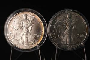 lot 19 image: American Silver Eagles 1 oz .999 Fine Silver Pair (1993 & 1994)