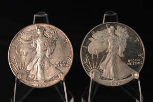 lot 20 image: American Silver Eagle - 1 oz .999 Fine Silver Dollar, 1986 & 1987 Pair