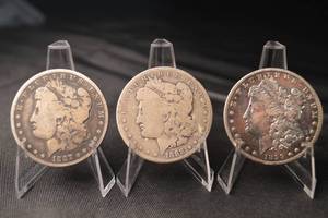 lot 32 image: Morgan Silver Dollars - 1887-O, 1888-O, 1899-O