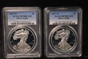 lot 41 image: PCGS PR70DCAM 2017-W Silver Eagle - 2-Coin Set