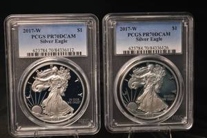 lot 43 image: US Mint 2017-W Silver Eagle PCGS PR70DCAM (Lot of 2)