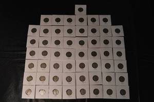 lot 48 image: Jefferson Nickels 1946-1964 in White 2x2 Coin Holders - DS Mint Marks