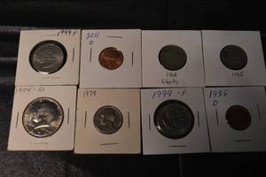 lot 50 image: US Coin Lot - 8 Assorted Coins in White Flips (Liberty designs, PD mint marks) (Lot of 8)