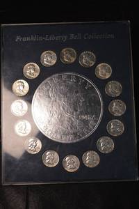 lot 58 image: Franklin-Liberty Bell Collection Coin Set - 16 Benjamin Franklin Half Dollars 90%