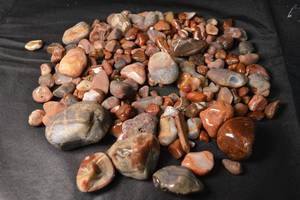lot 67 image: Polished Agate Stones - Assorted Tumbled Pebbles in Red, Orange & Gray