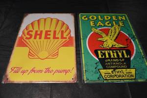 lot 72 image: Shell Tin Sign & Golden Eagle Ethyl Tin Sign - Vintage Gas Ads Pair