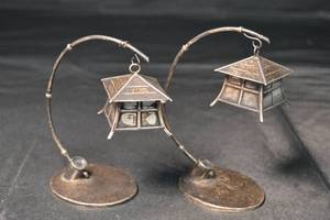 lot 75 image: Sterling Silver Lantern Candle Holders - Pair on Arched Stands, Vintage 72.35 Grams