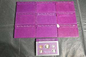 lot 104 image: United States Mint Proof Sets - Lot of 10 Purple Boxes (1980s-1992)