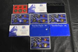 lot 108 image: Lot Of 10 United States Mint Proof Sets - 50 State Quarters 2002, 1971, 1972, 1974