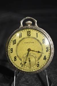 lot 133 image: Hamilton Pocket Watch - Antique 1920s, 14 Karat Gold Filled Case (Wadsworth)
