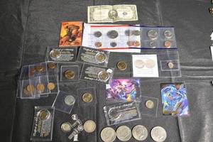 lot 139 image: Assorted Coins & Currency Lot - US Denominations, Medieval India Jital Replica, Collectibles, .999 Silver Fractionals
