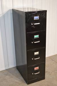 lot 166 image: HON 5-Drawer Vertical File Cabinet - Black Steel with Color-Coded Labels