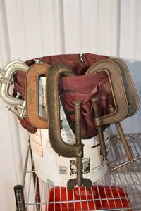 lot 276 image: Assorted C-Clamps in bucket - Heavy-Duty Shop Clamps