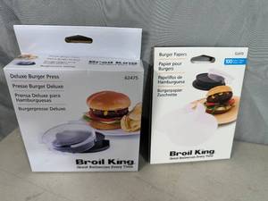 lot 125 image: New Broil King Deluxe Burger Press with 100 Burger Papers