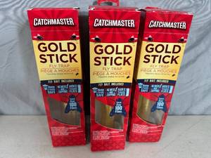 lot 131 image: 3 New Catchmaster Gold Stick Fly Traps