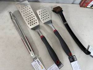 lot 192 image: New Grill Pro Spatulas, Palmyra Grill Brush, Tongs