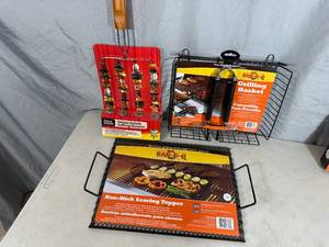 lot 224 image: New Grilling Basket, Grill Topper, Kabob Skewers
