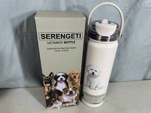 lot 32 image: New Serengeti Vacuum Insulated Stainless Steel Water Bottle - Bichon Frise Dog